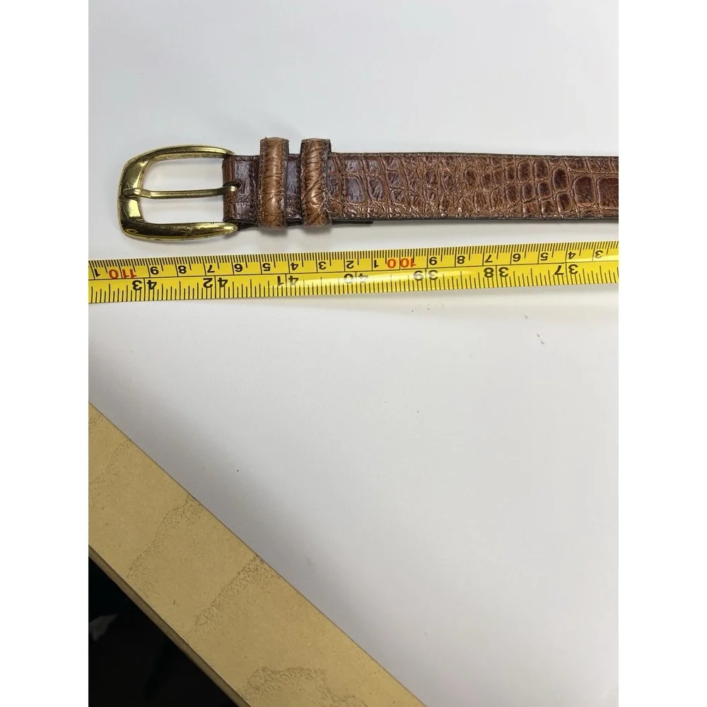 Bachrach Men Brown Faux Gator Leather Belt Gold Buckle Size 36 USA Vintage